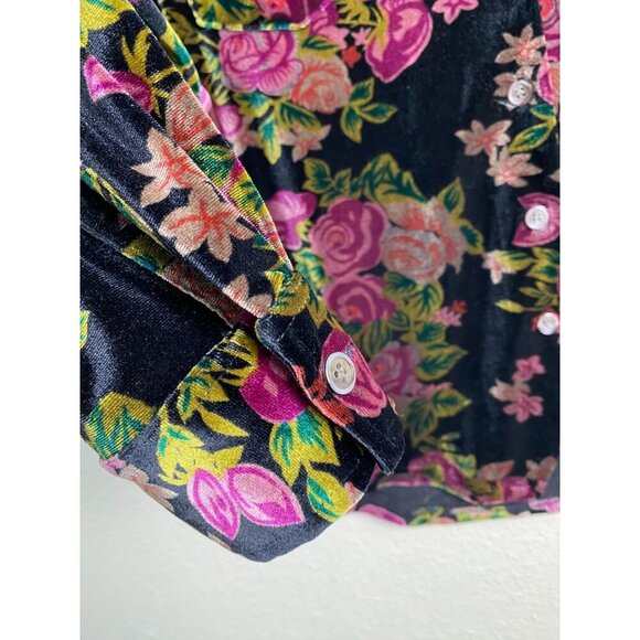Vintage Jeanology Long sleeve Rose Floral Velvet Button Up Top Women 6 retro - Picture 10 of 10